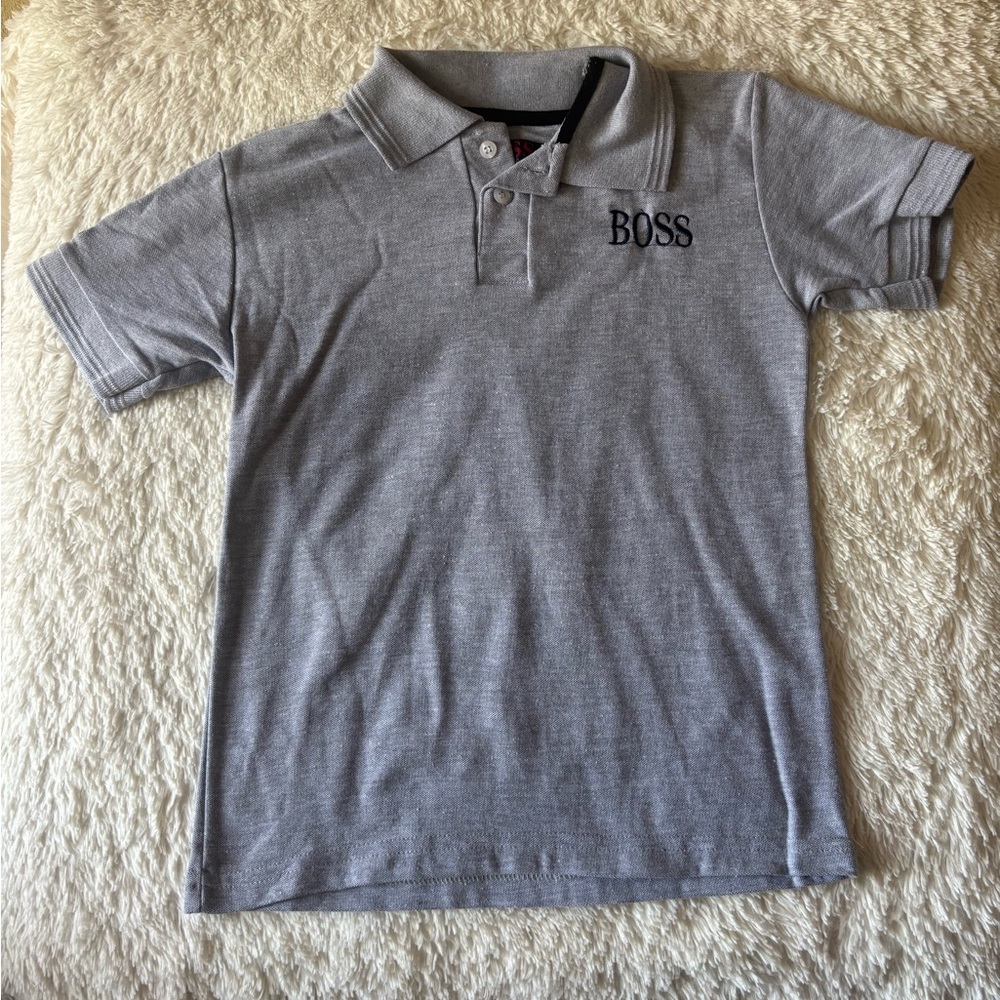 Hugo Boss Boys' Light Gray Polo with Embroidered Logo